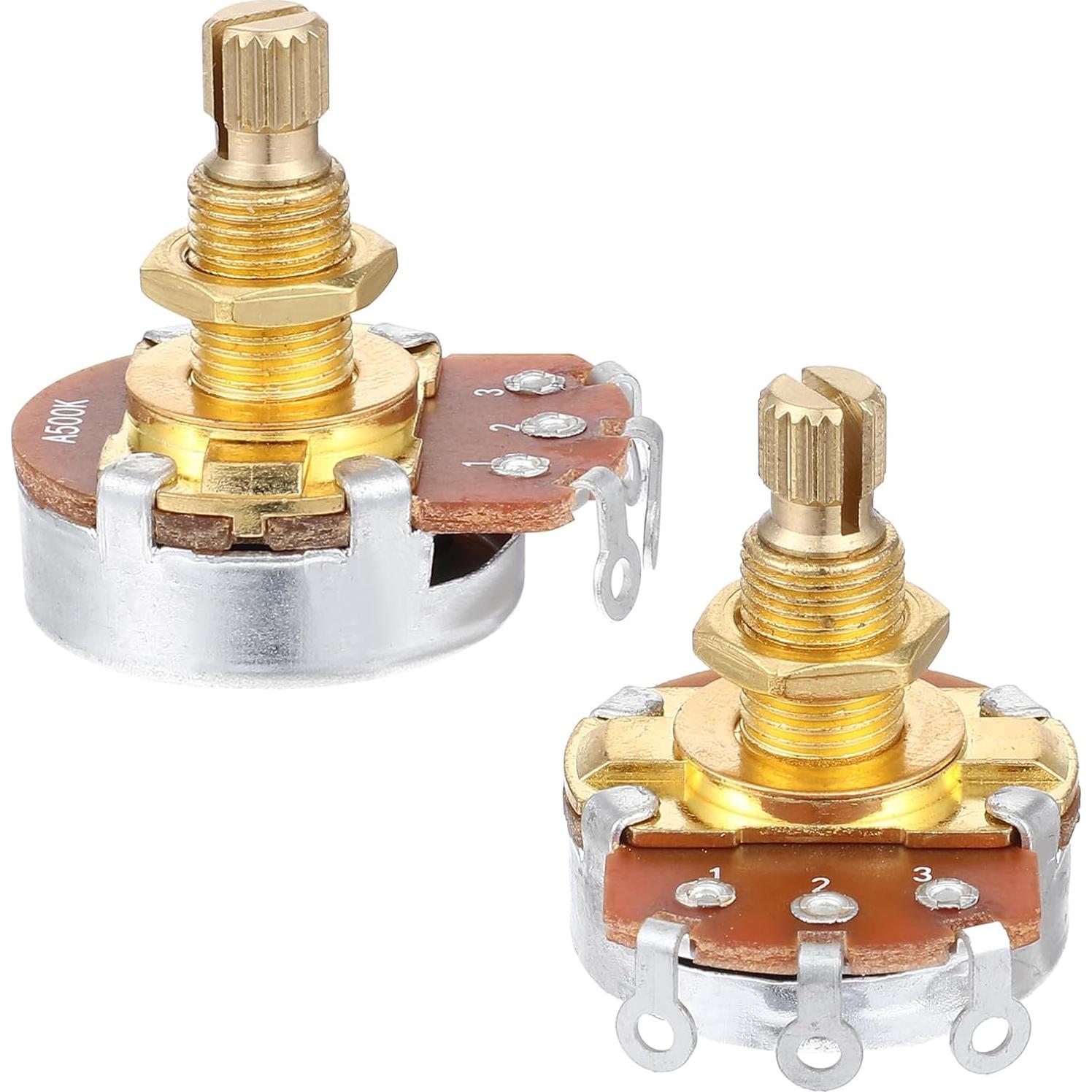 Paquete de 2 Potenciómetros de Guitarra 500k Eje Latón