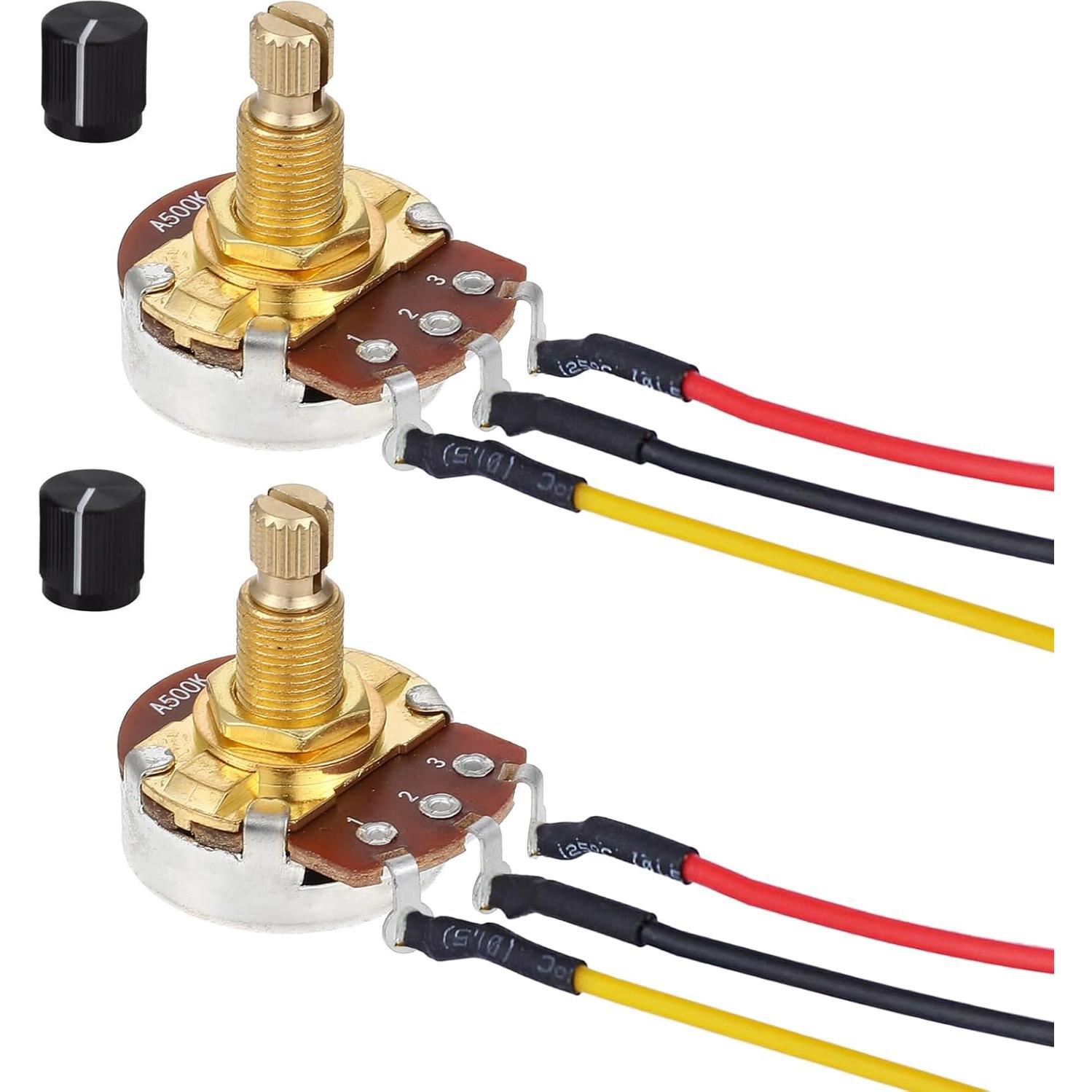 Paquete de 2 Potenciómetros de Guitarra 500k Eje Latón