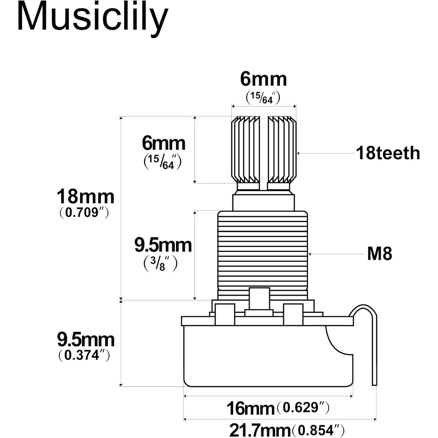 Potenciómetros Musiclily B500K 500K Ohm para Guitarra Eléctrica - Juego de 4