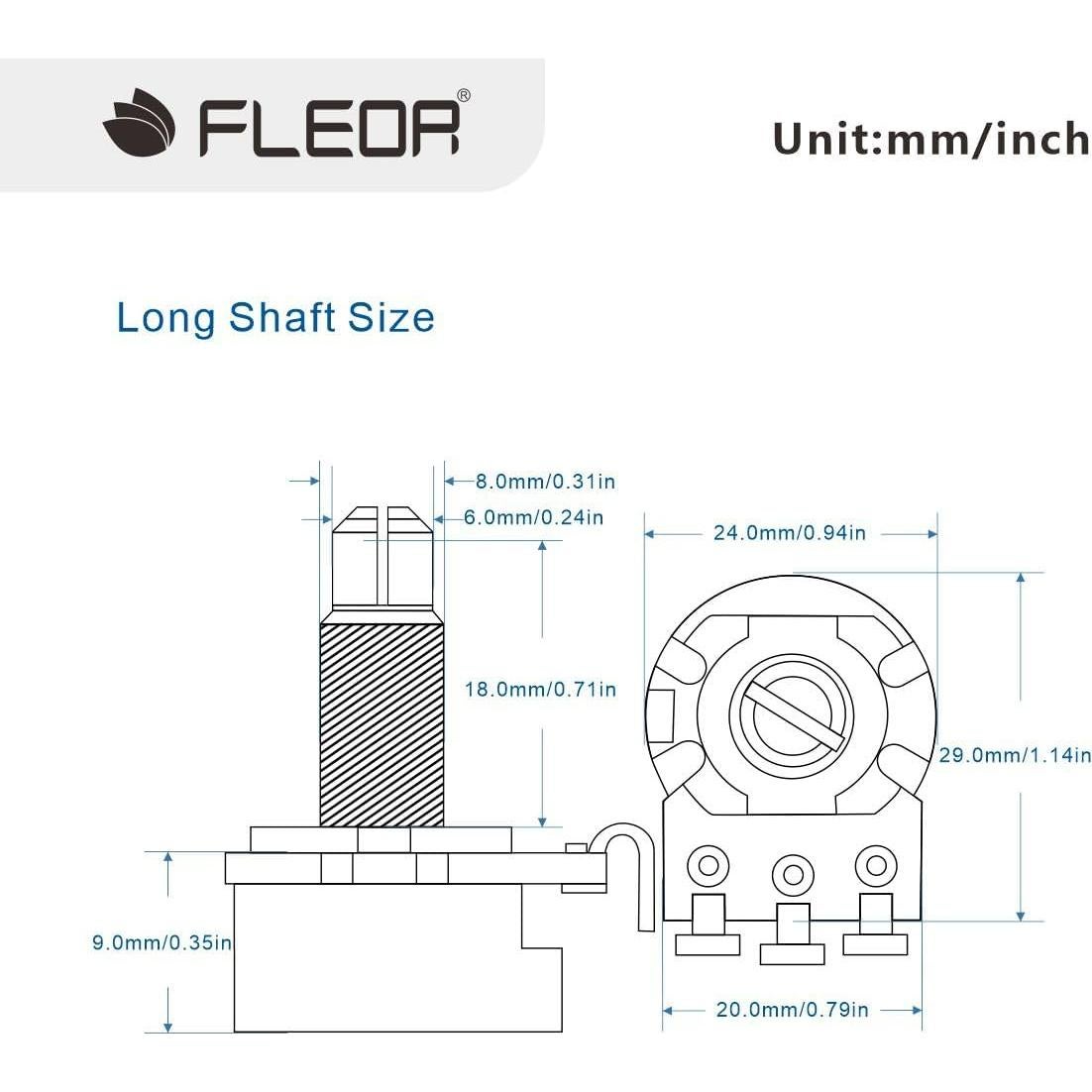 Potenciómetros de Guitarra FLEOR B500K 4pcs Eje 18mm Dorado