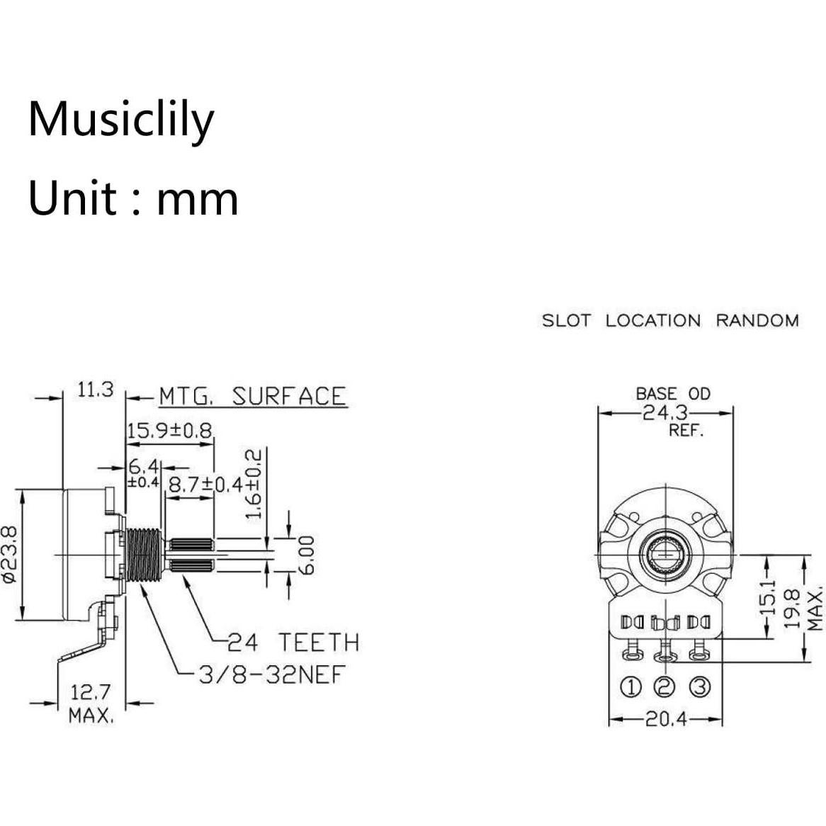 Potenciómetros CTS 450 B250K Eje Corto para Guitarra Eléctrica (Juego de 4)