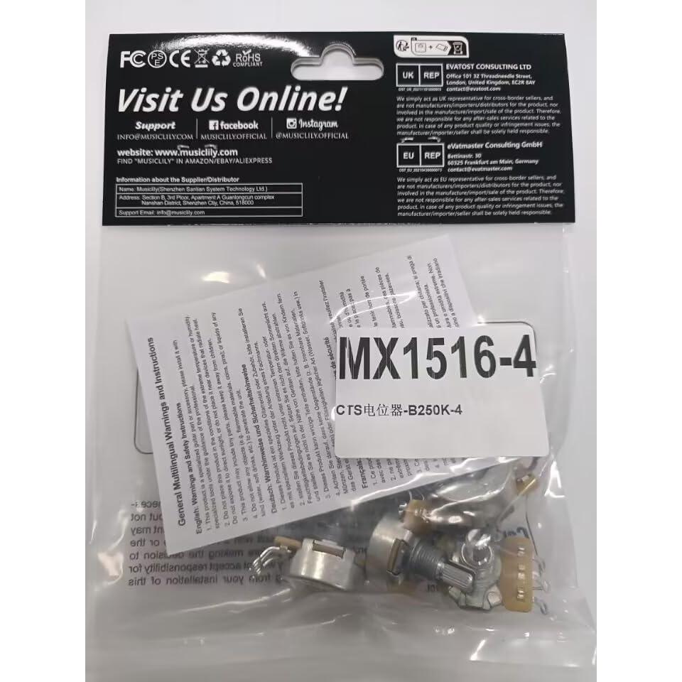 Potenciómetros CTS 450 B250K Eje Corto para Guitarra Eléctrica (Juego de 4)