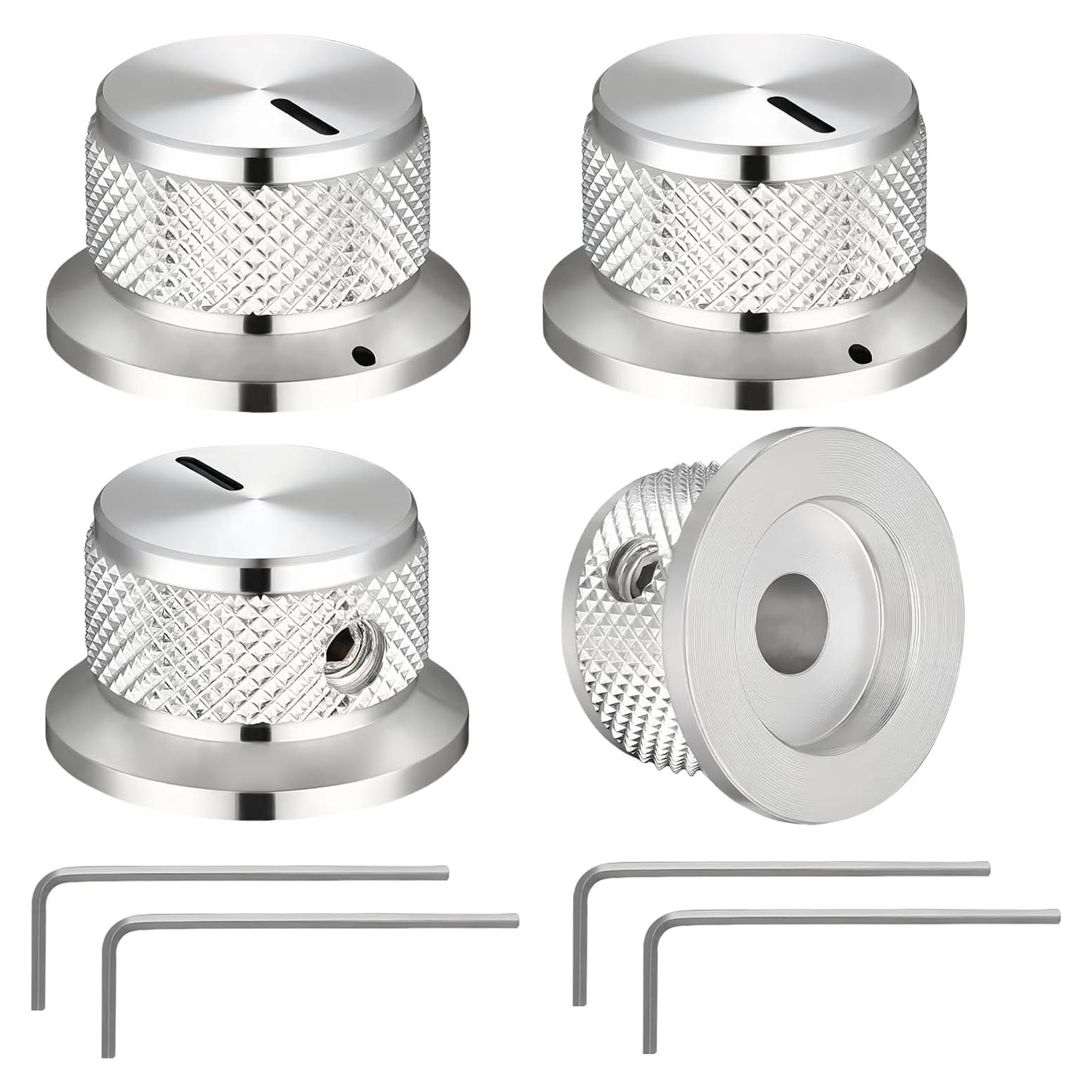 Perillas de Potenciómetro Aluminio DROK 6mm - 4 Unidades Plateadas