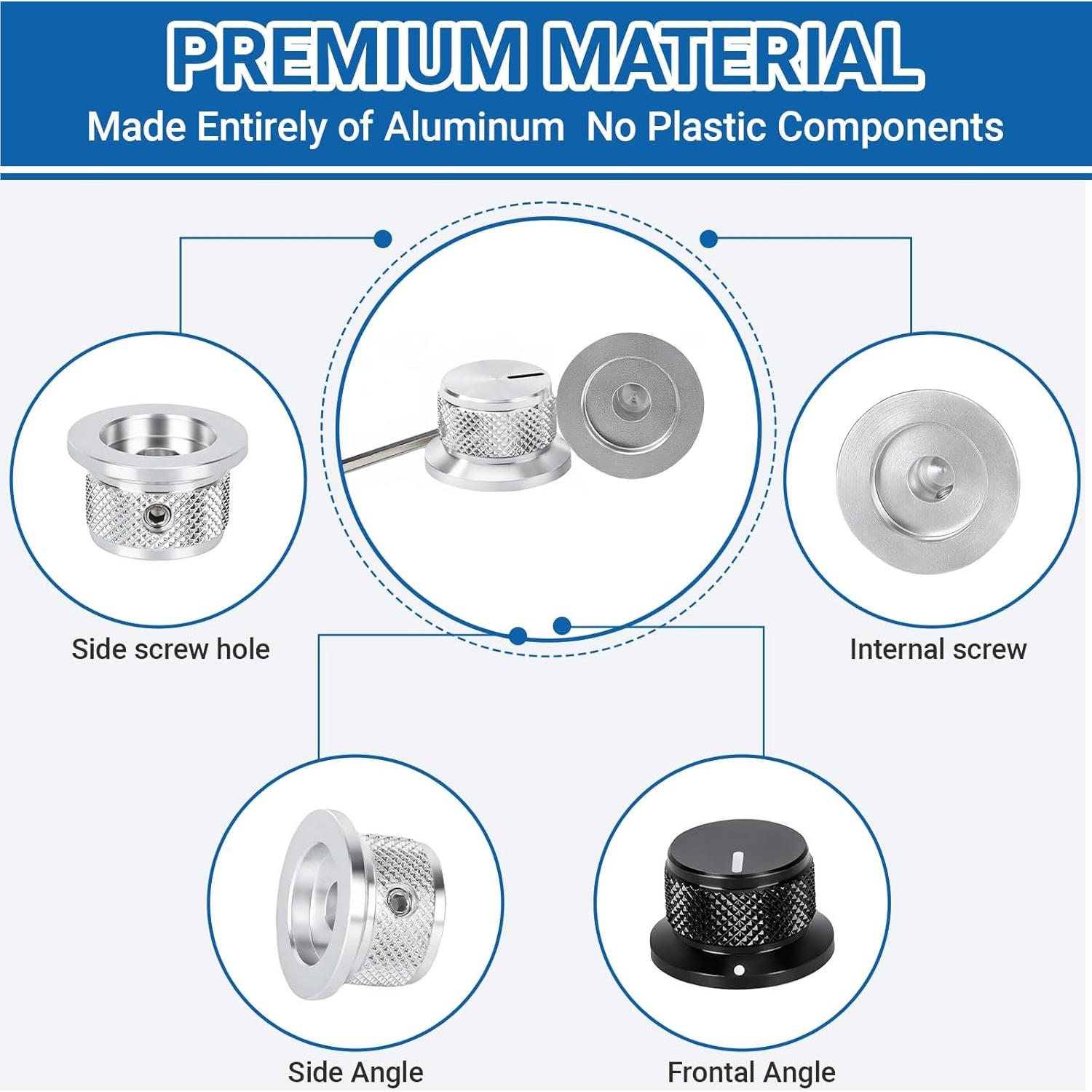 Perillas de Potenciómetro Aluminio DROK 6mm - 4 Unidades Plateadas
