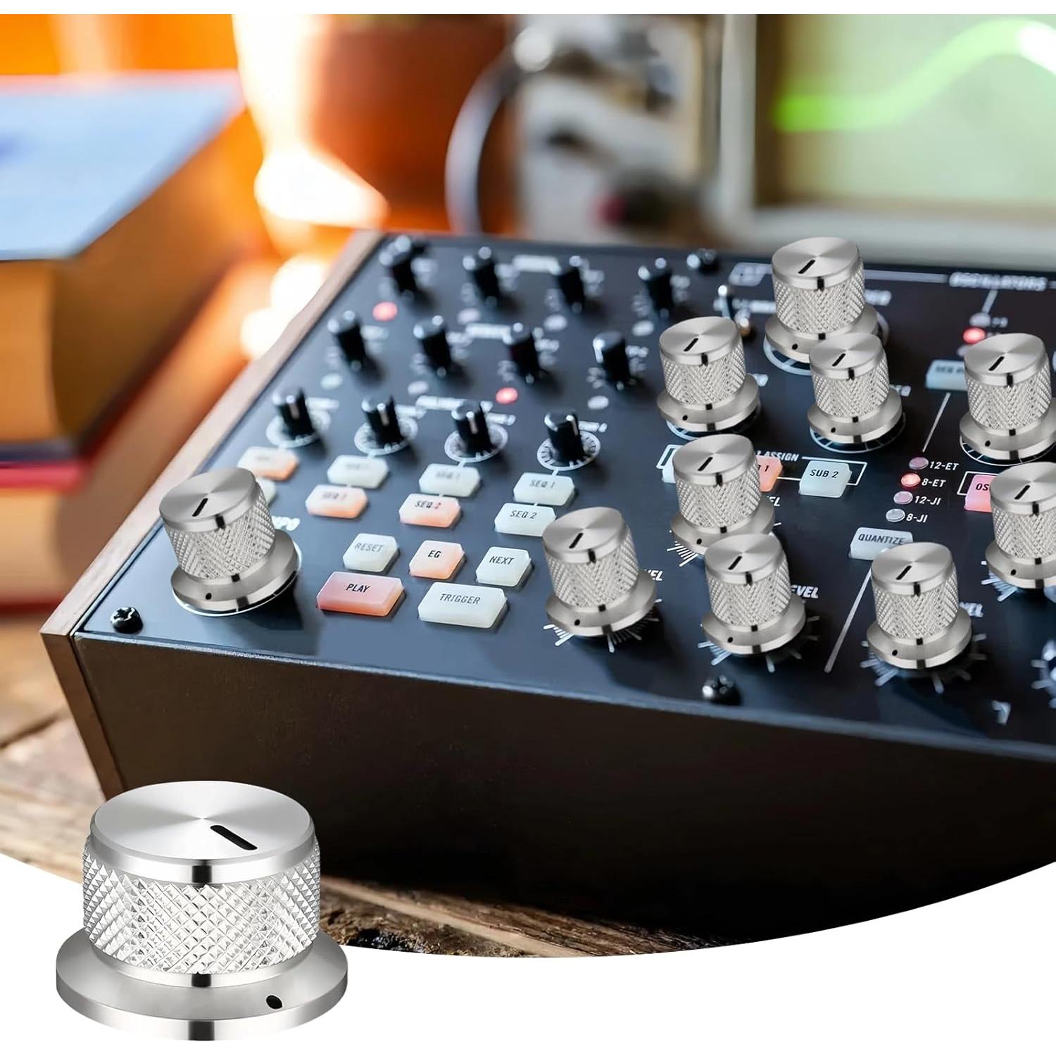 Perillas de Potenciómetro Aluminio DROK 6mm - 4 Unidades Plateadas