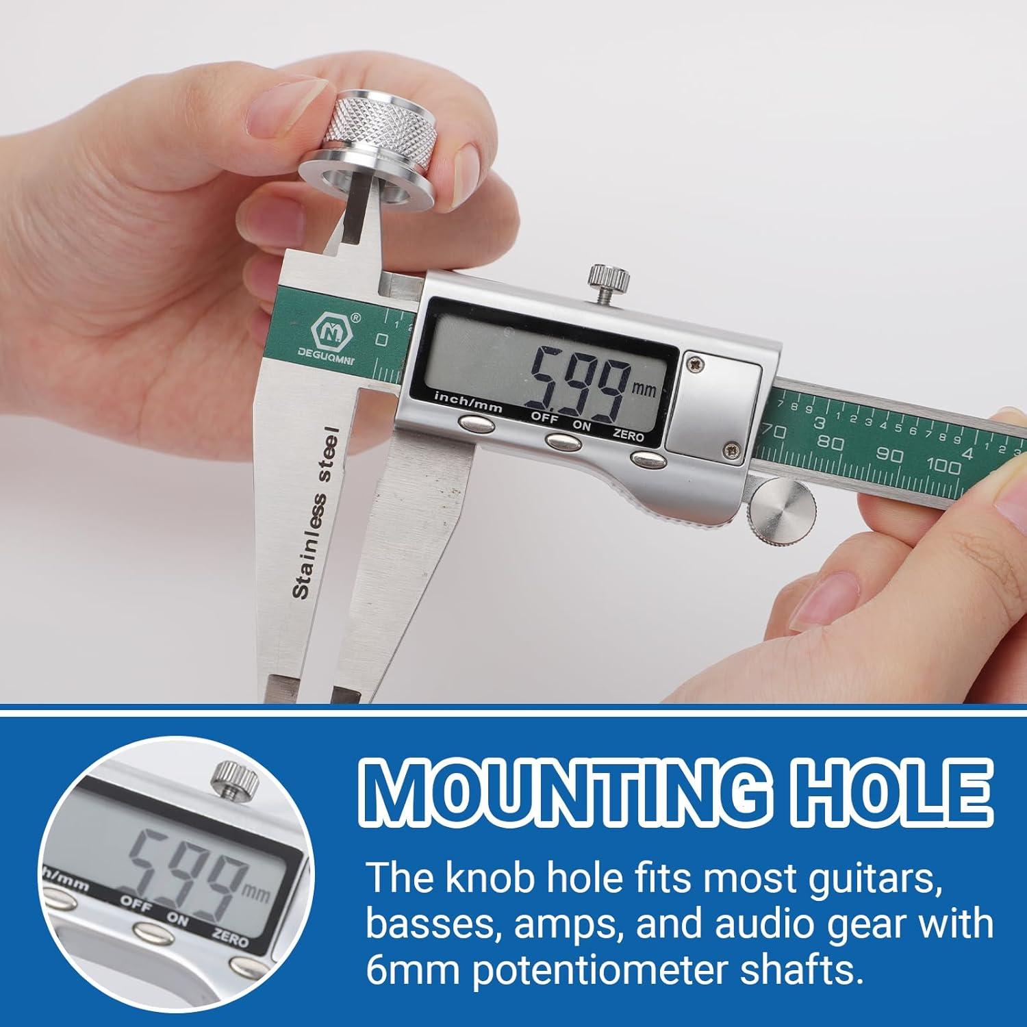 Perillas de Potenciómetro Aluminio DROK 6mm - 4 Unidades Plateadas