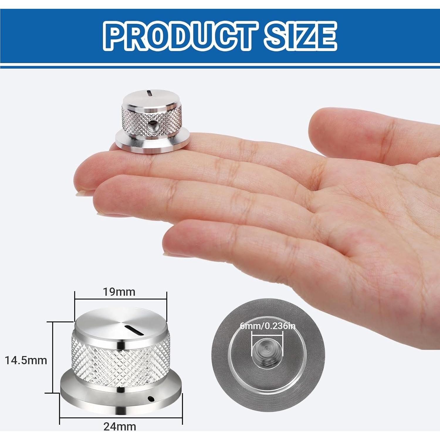 Perillas de Potenciómetro Aluminio DROK 6mm - 4 Unidades Plateadas