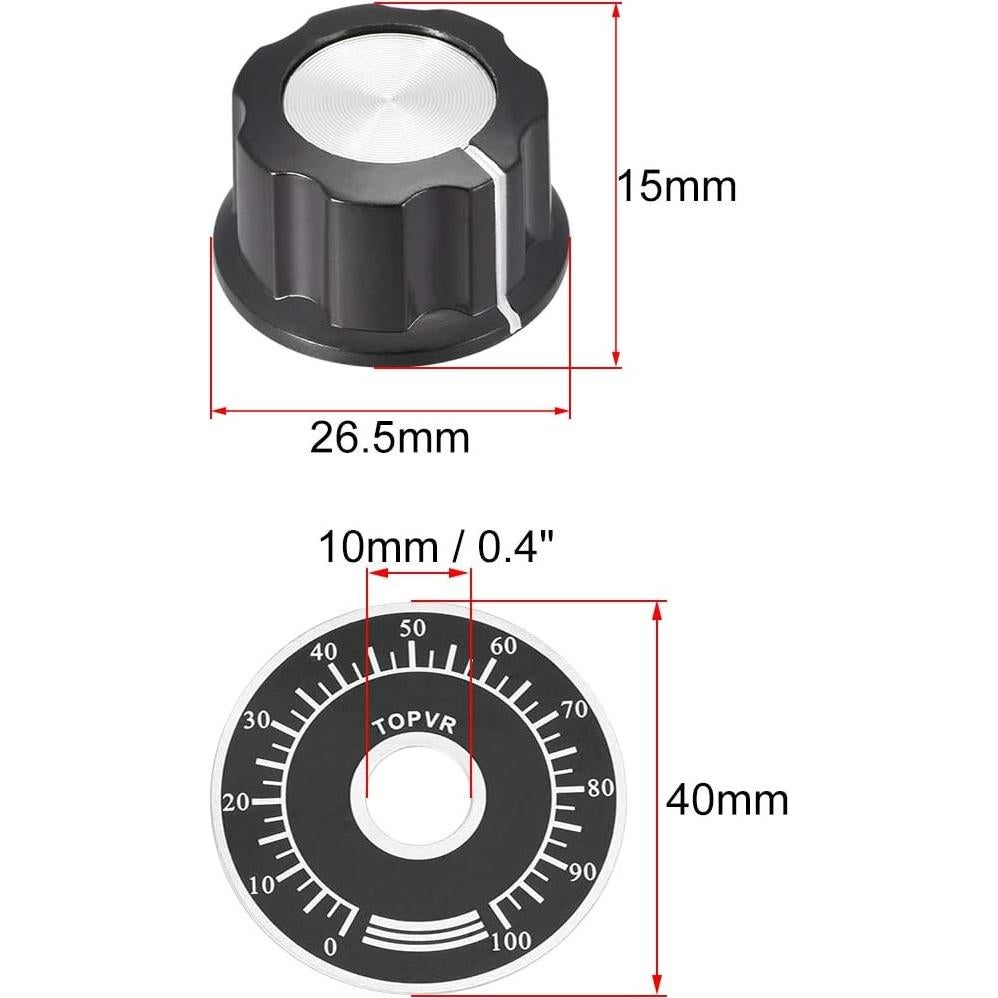 Perilla Rotativa de Potenciómetro uxcell 6mm 40mm 5 Piezas