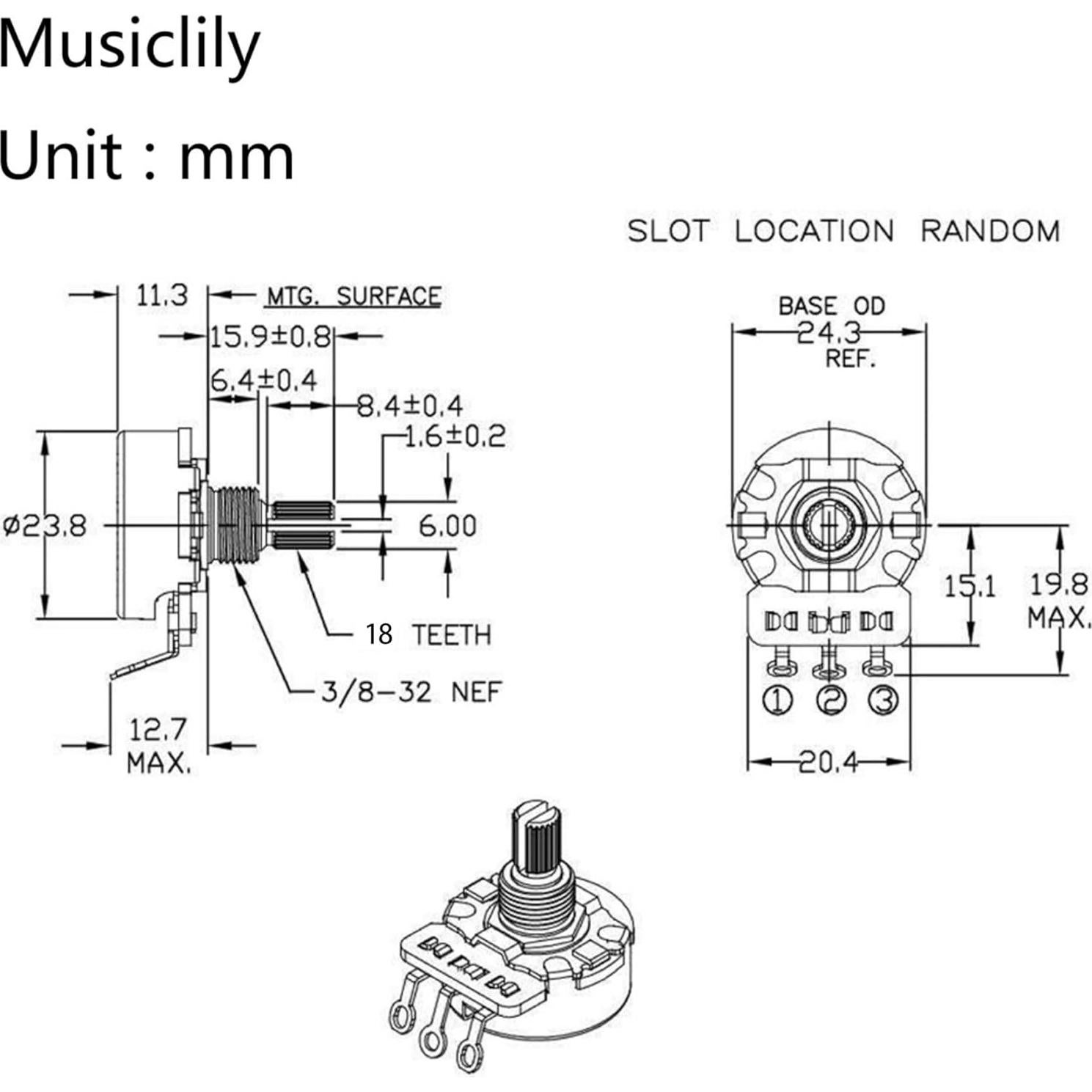 Potenciómetros CTS 450G A250K para Guitarra Eléctrica - Juego de 3