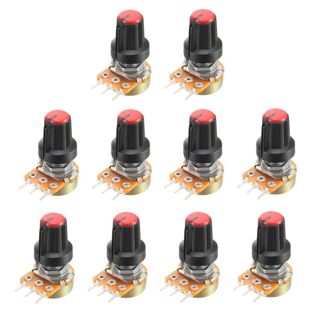 Potenciometro de Carbono 20K Ohm uxcell 10 Pcs con Perillas