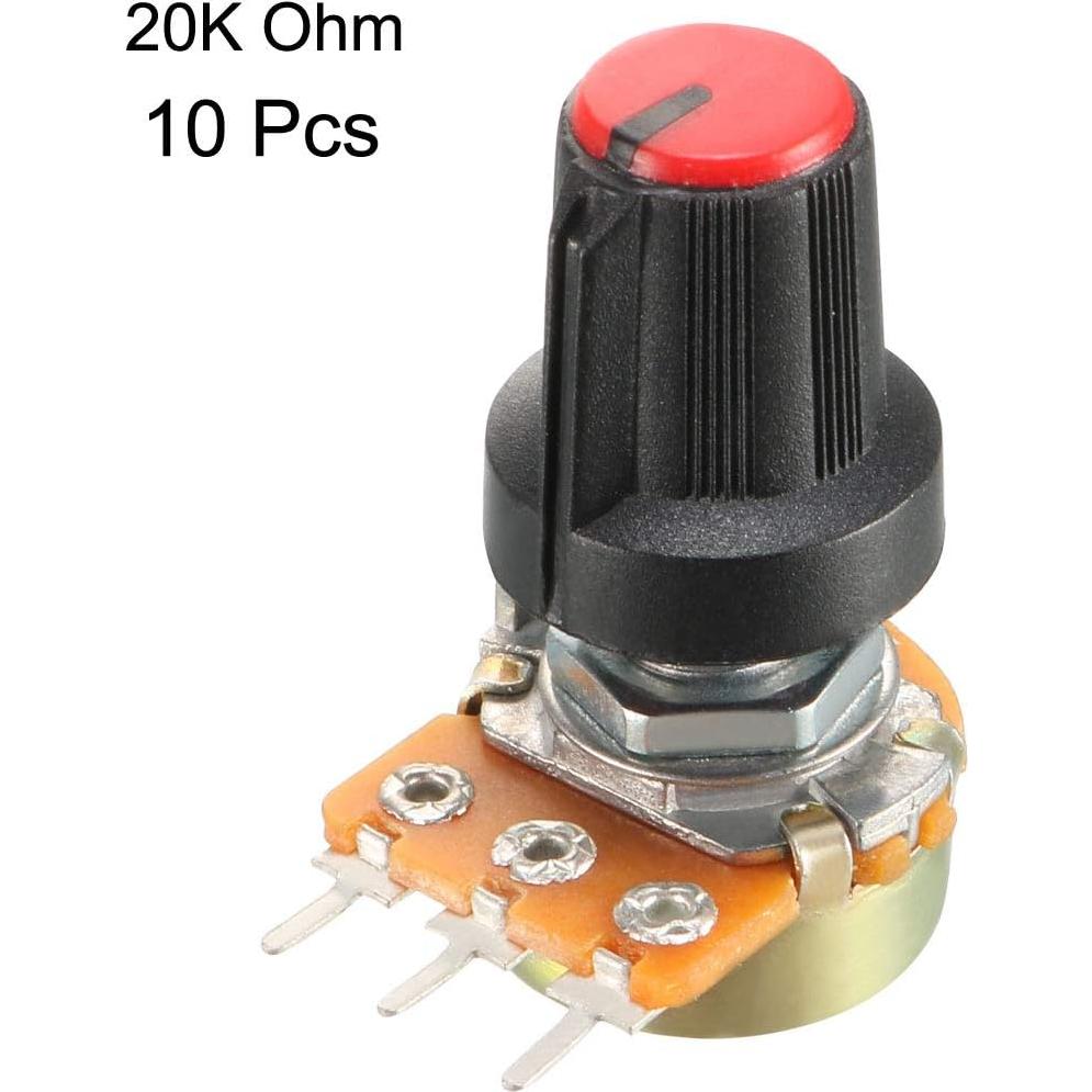 Potenciometro de Carbono 20K Ohm uxcell 10 Pcs con Perillas