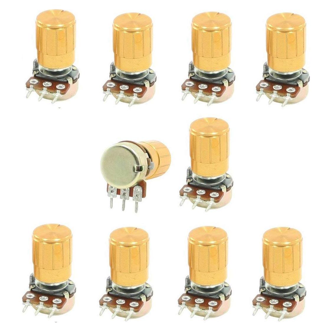 Potenciómetros Lineales 10K ohm YXQ 3 Pines 6mm Eje Dividido - 10 Pcs