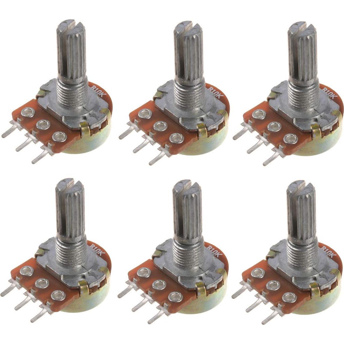 Potenciómetros Lineales 10K ohm YXQ 3 Pines 6mm Eje Dividido - 10 Pcs