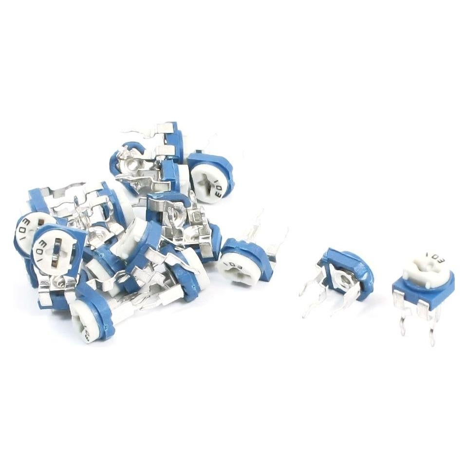Potenciómetro Trimmer 10K Ohm uxcell 20 Piezas Azul Blanco