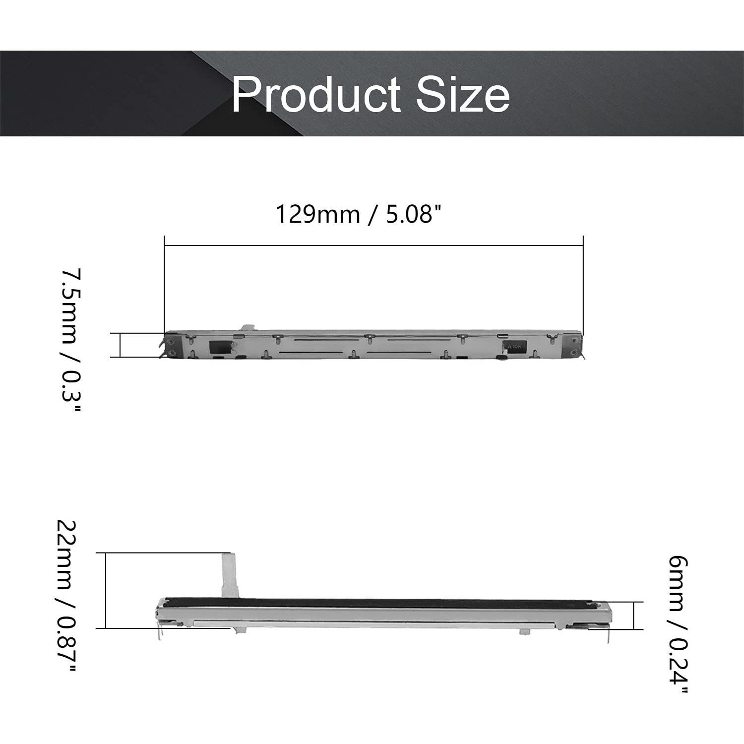 Potenciometro Deslizante Fielect 10K Ohm 5 Piezas 128mm