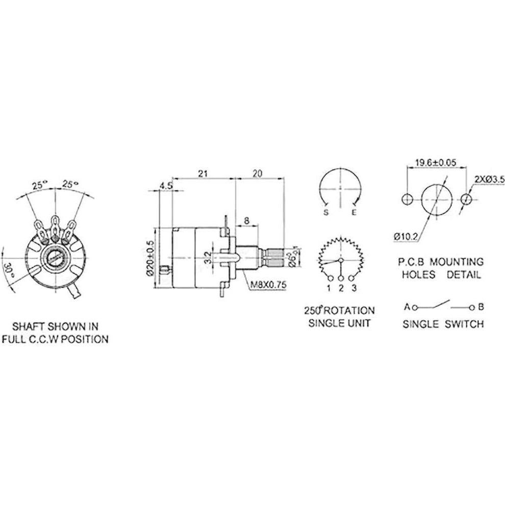 Potenciómetro Lineal 100K ohm CGjiogujio 2pcs Interruptor ON/OFF