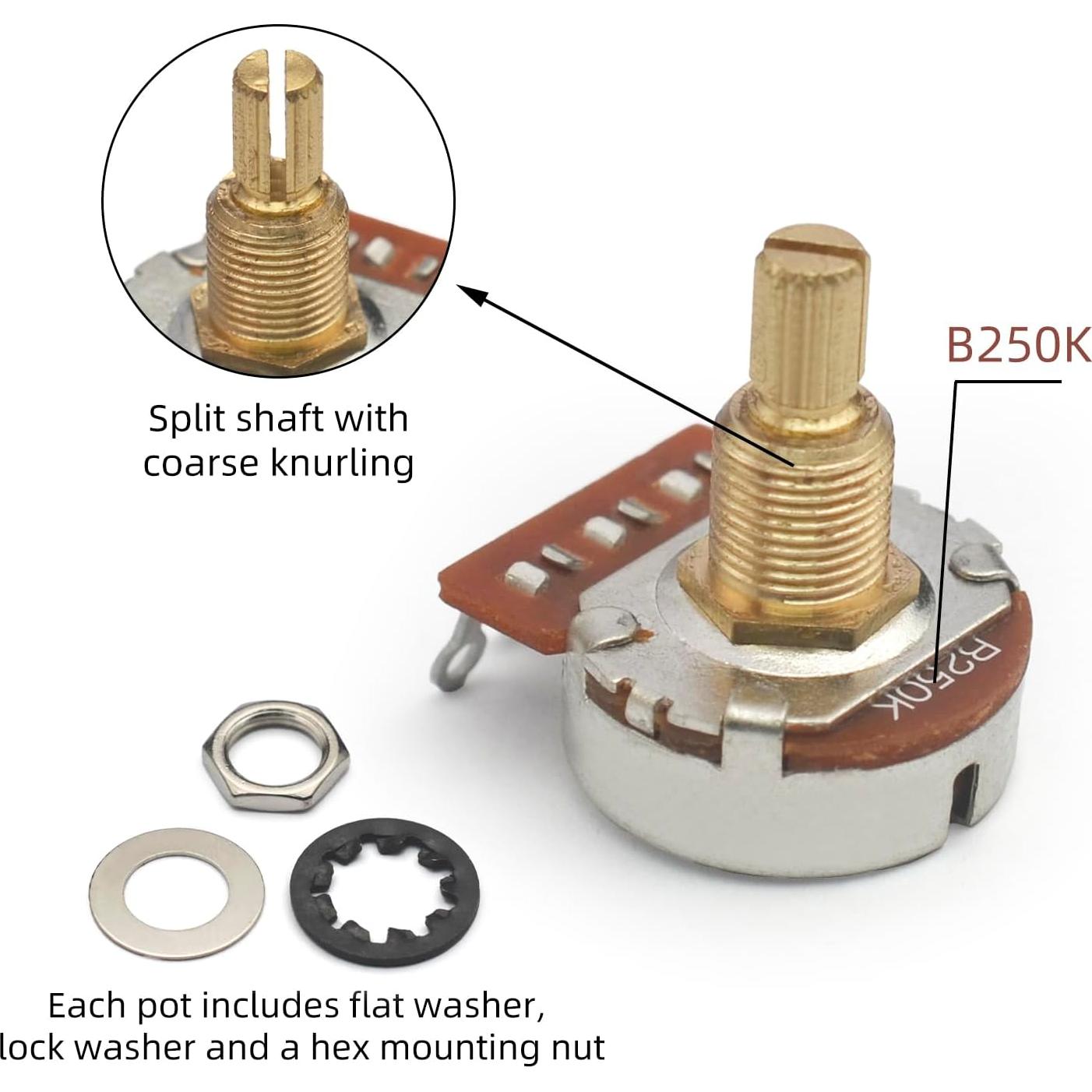 Potenciómetros B250K SAPHUE para Guitarras y Bajos - 4 Piezas