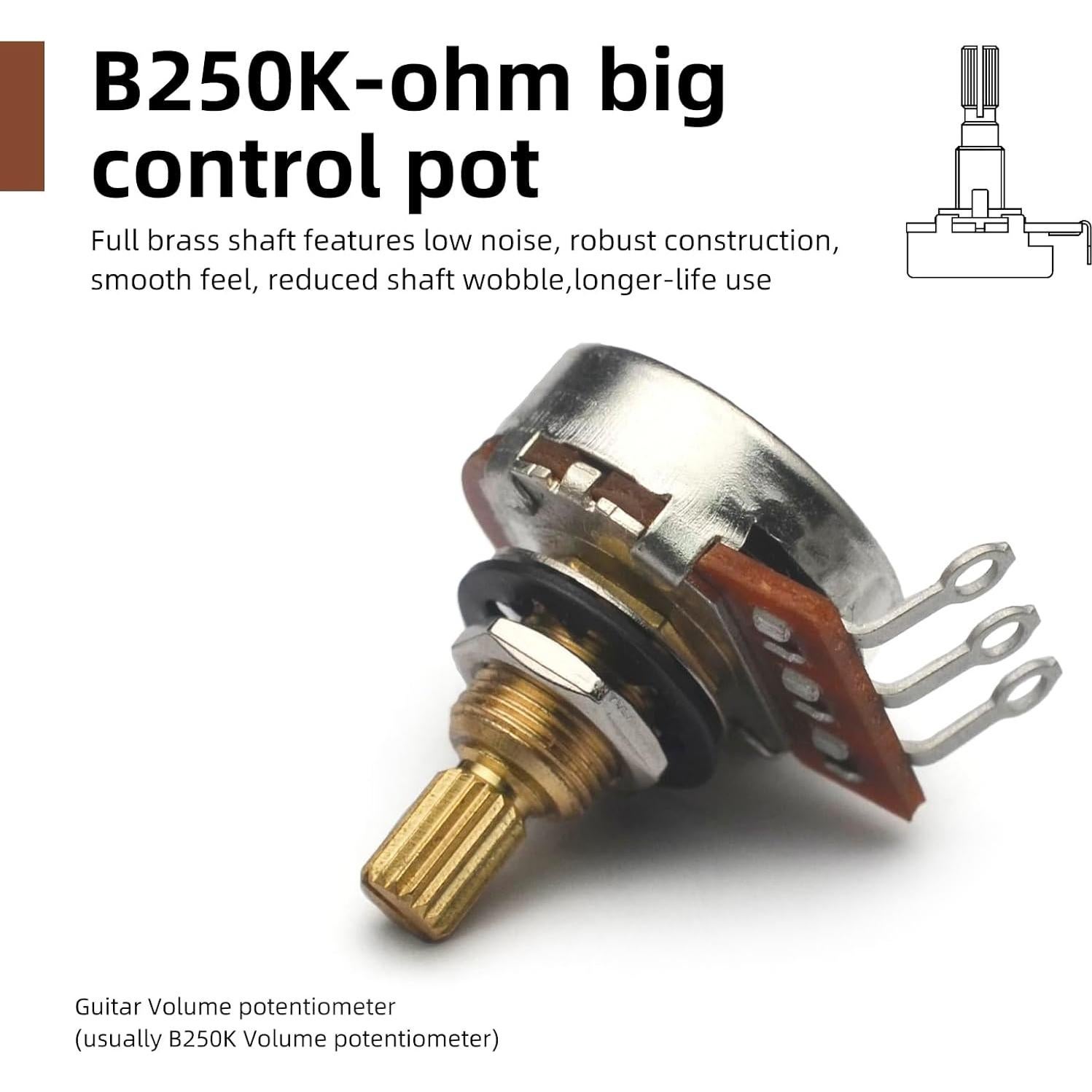 Potenciómetros B250K SAPHUE para Guitarras y Bajos - 4 Piezas