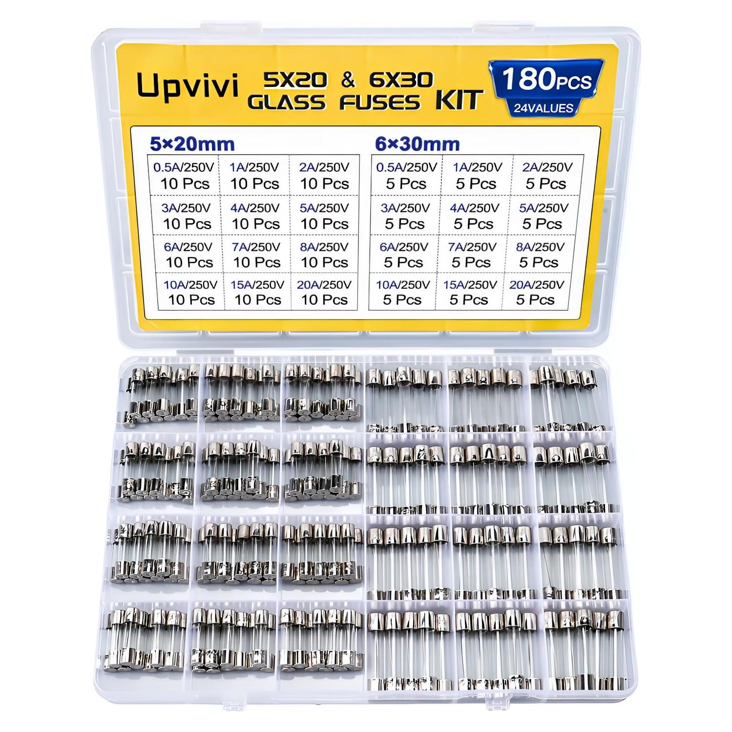 Kit de Fusibles de Vidrio Rápido Fundido Upvivi 180 Pcs 250V