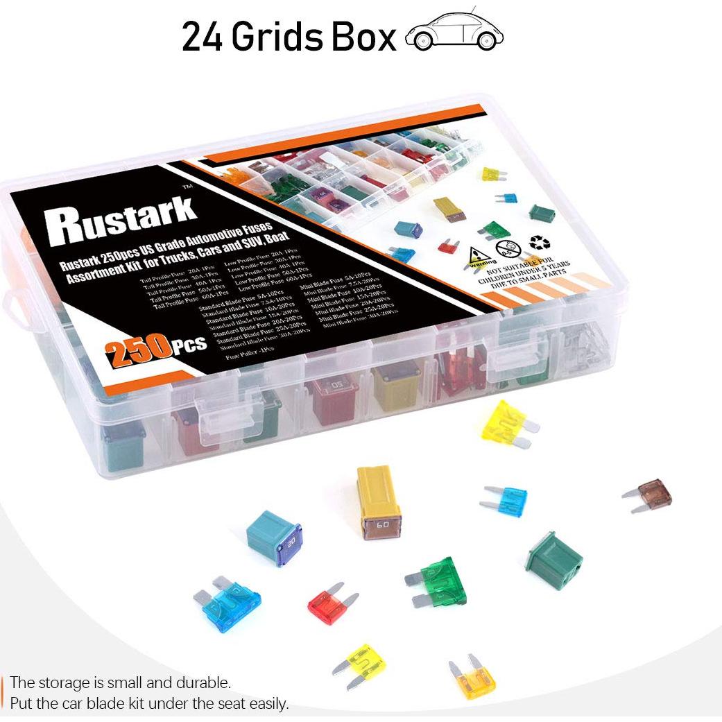 Kit de 250 Fusibles Automotrices Rustark - Estándar, Mini, Bajo y Alto