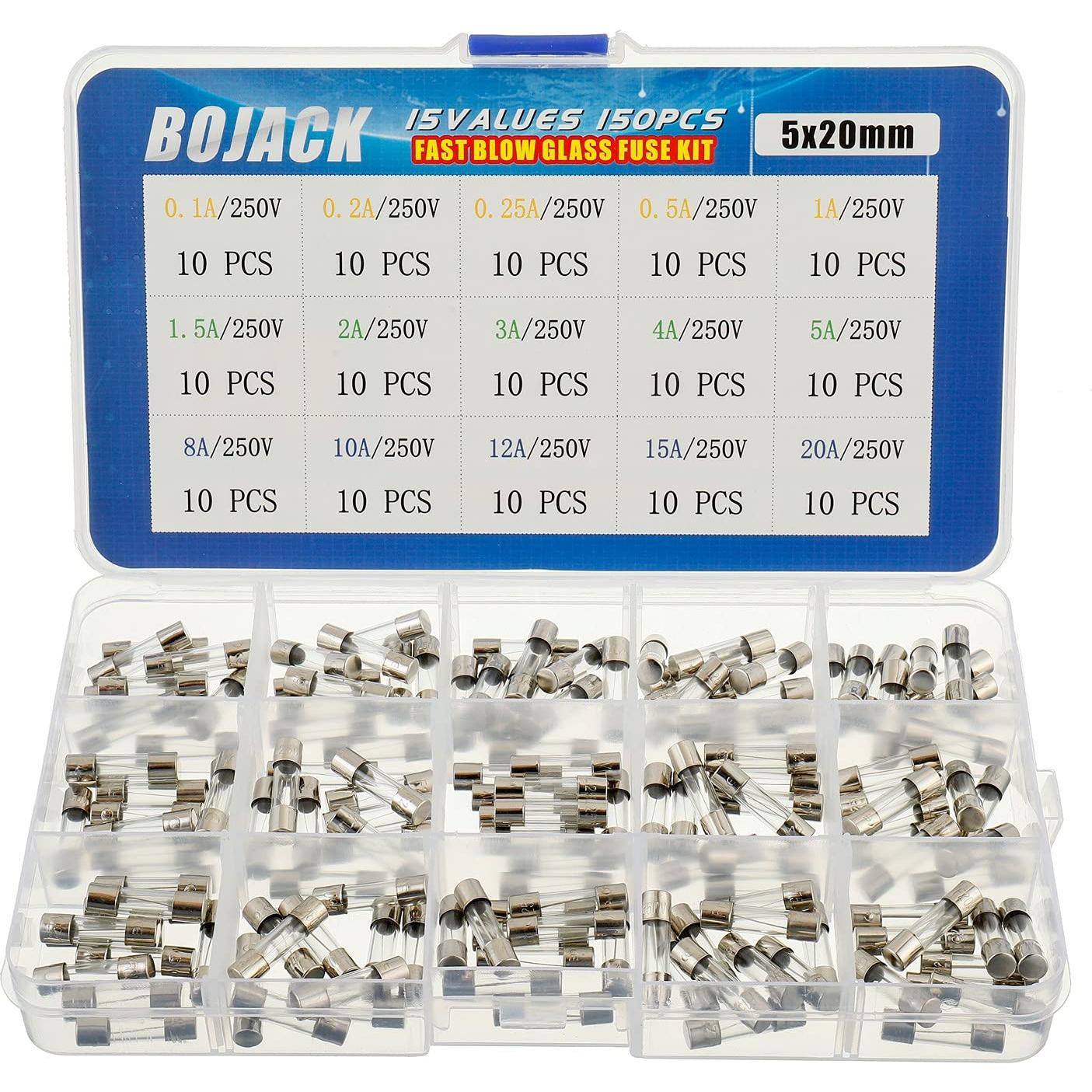 Kit de Surtido BOJACK de Portafusibles y Fusibles de Vidrio 5x20mm