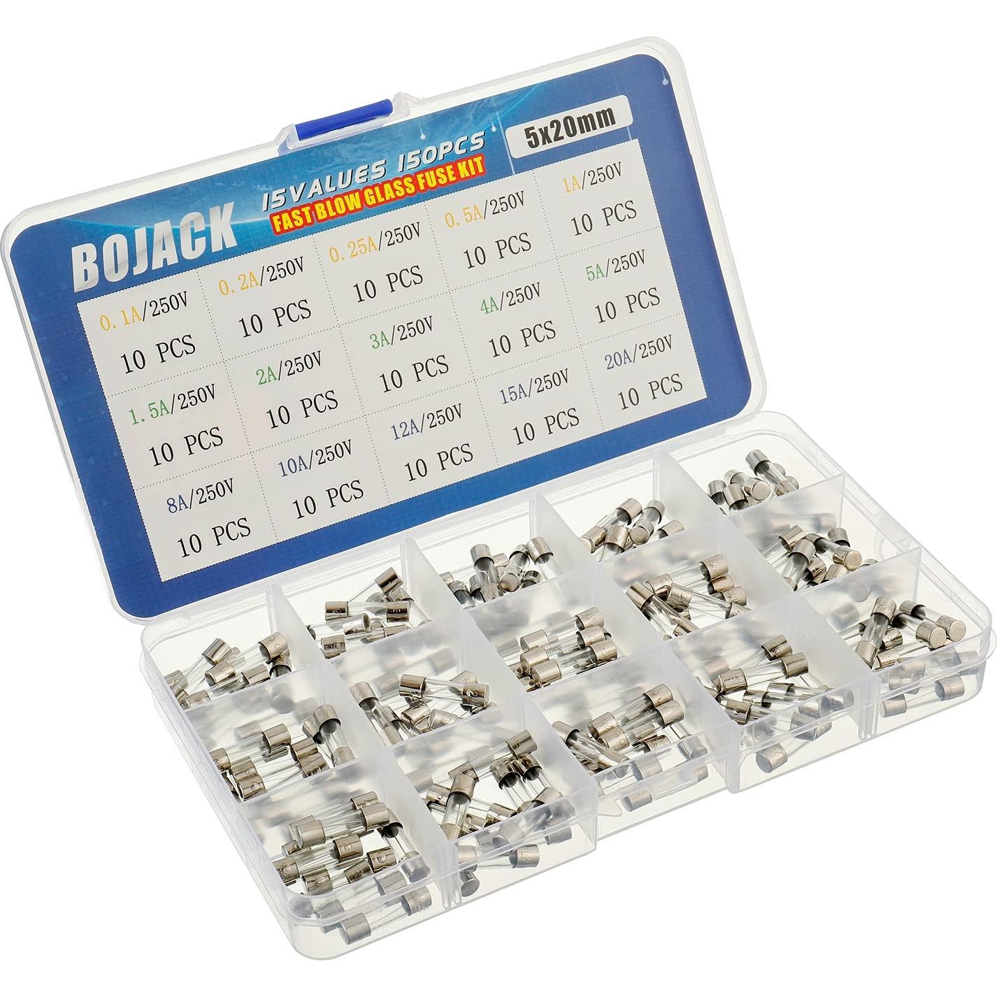 Kit de Surtido BOJACK de Portafusibles y Fusibles de Vidrio 5x20mm
