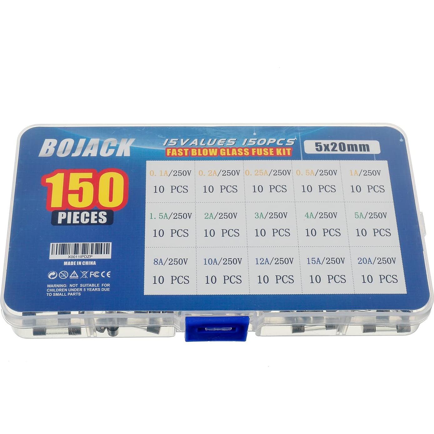 Kit de Surtido BOJACK de Portafusibles y Fusibles de Vidrio 5x20mm