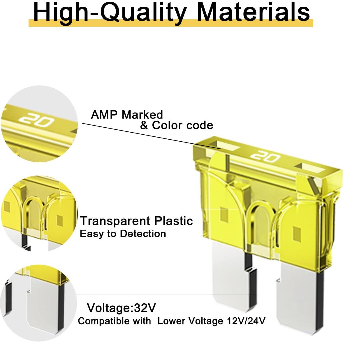 Fusibles Automotrices Estándar Riseuvo 20A 32V - 20 Pcs