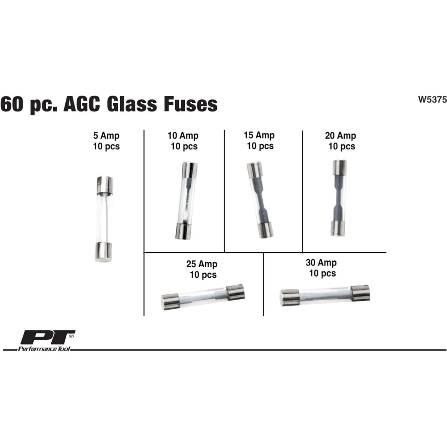 Kit de Fusibles de Vidrio AGC 60 Piezas Performance Tool W5375