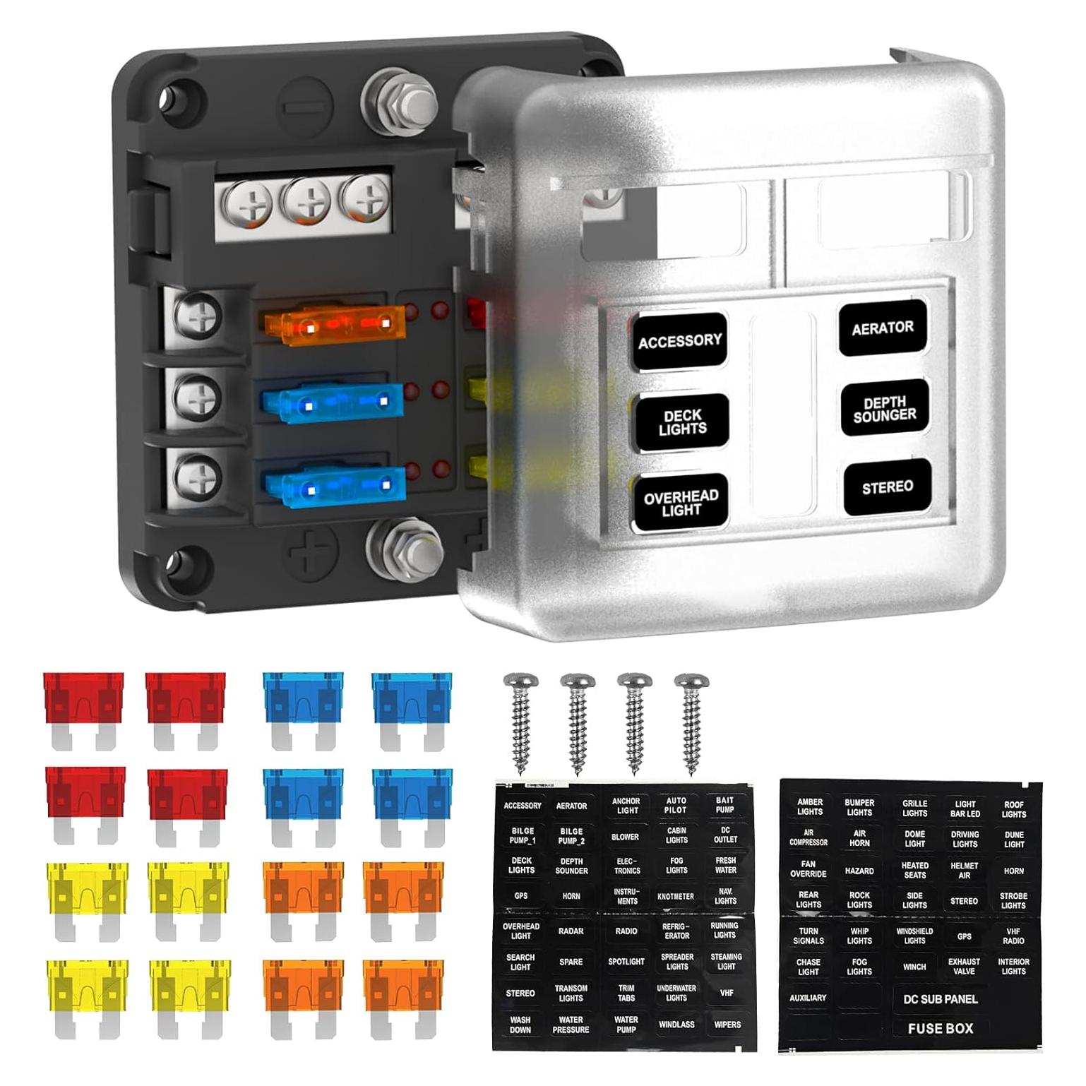 Caja de Fusibles 6 Vías 12V/24V DC ATC/ATO con LED