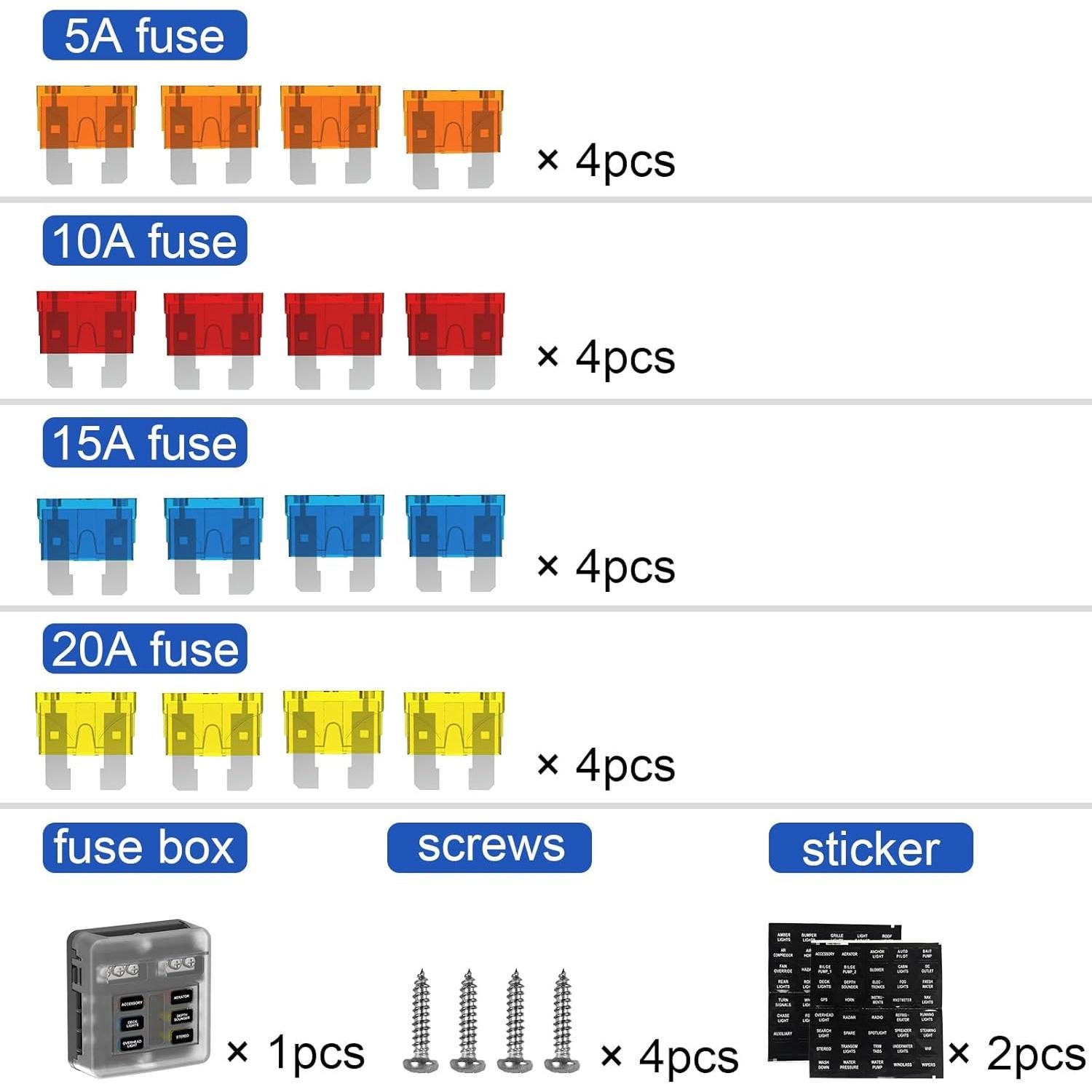 Caja de Fusibles 6 Vías 12V/24V DC ATC/ATO con LED
