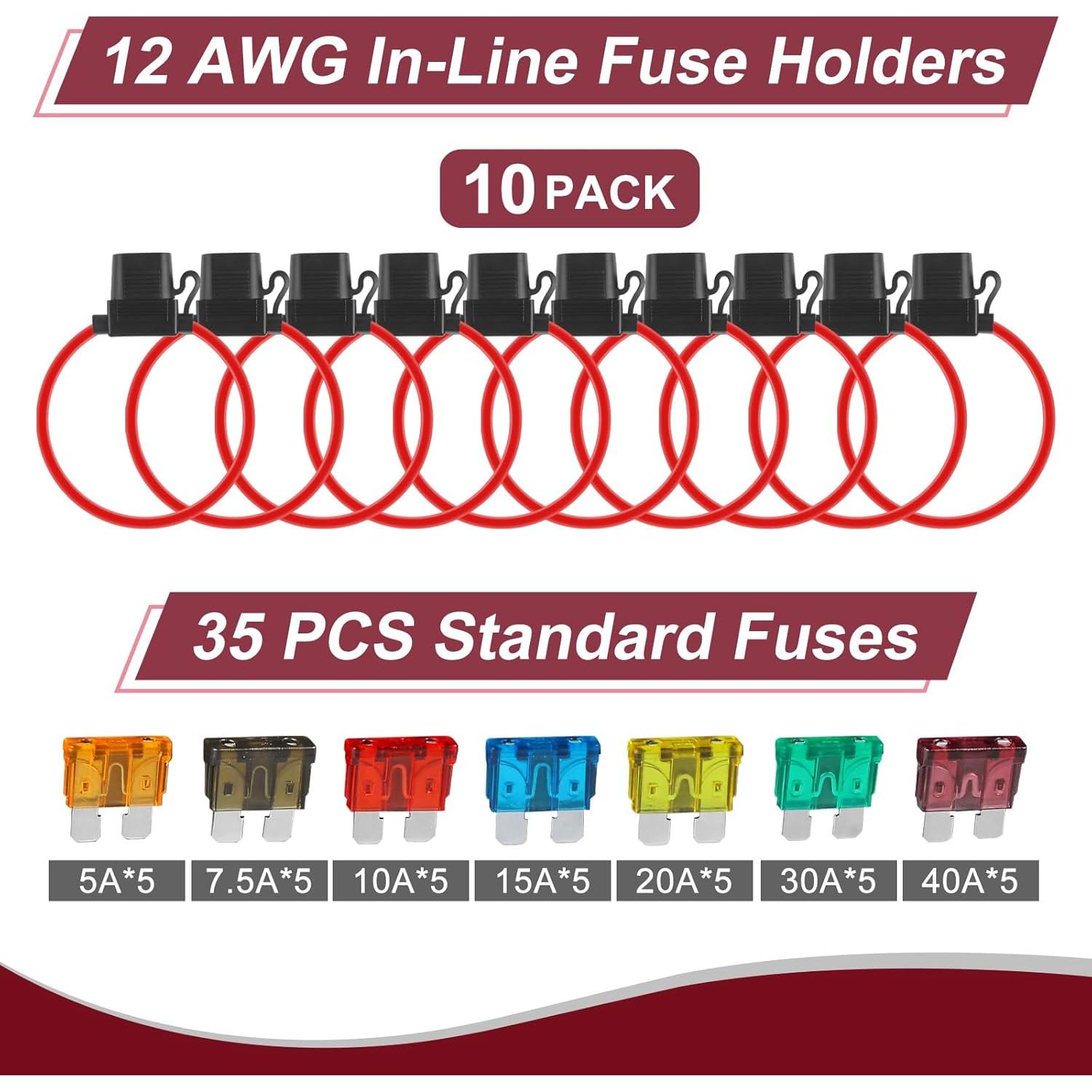 Paquete de 10 Soportes de Fusible 12V Giwiemi 12AWG Impermeables