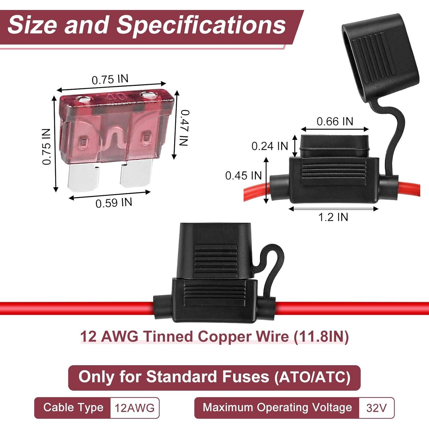 Paquete de 10 Soportes de Fusible 12V Giwiemi 12AWG Impermeables