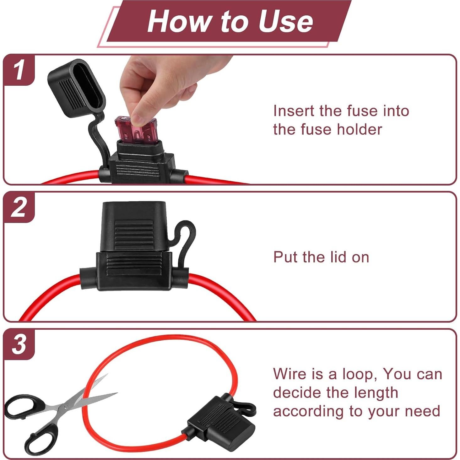 Paquete de 10 Soportes de Fusible 12V Giwiemi 12AWG Impermeables