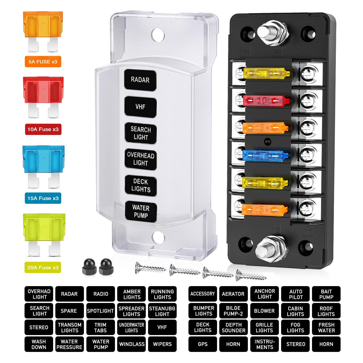 Bloque de Fusibles Nilight 6 Vías 12V ATC/ATO Impermeable