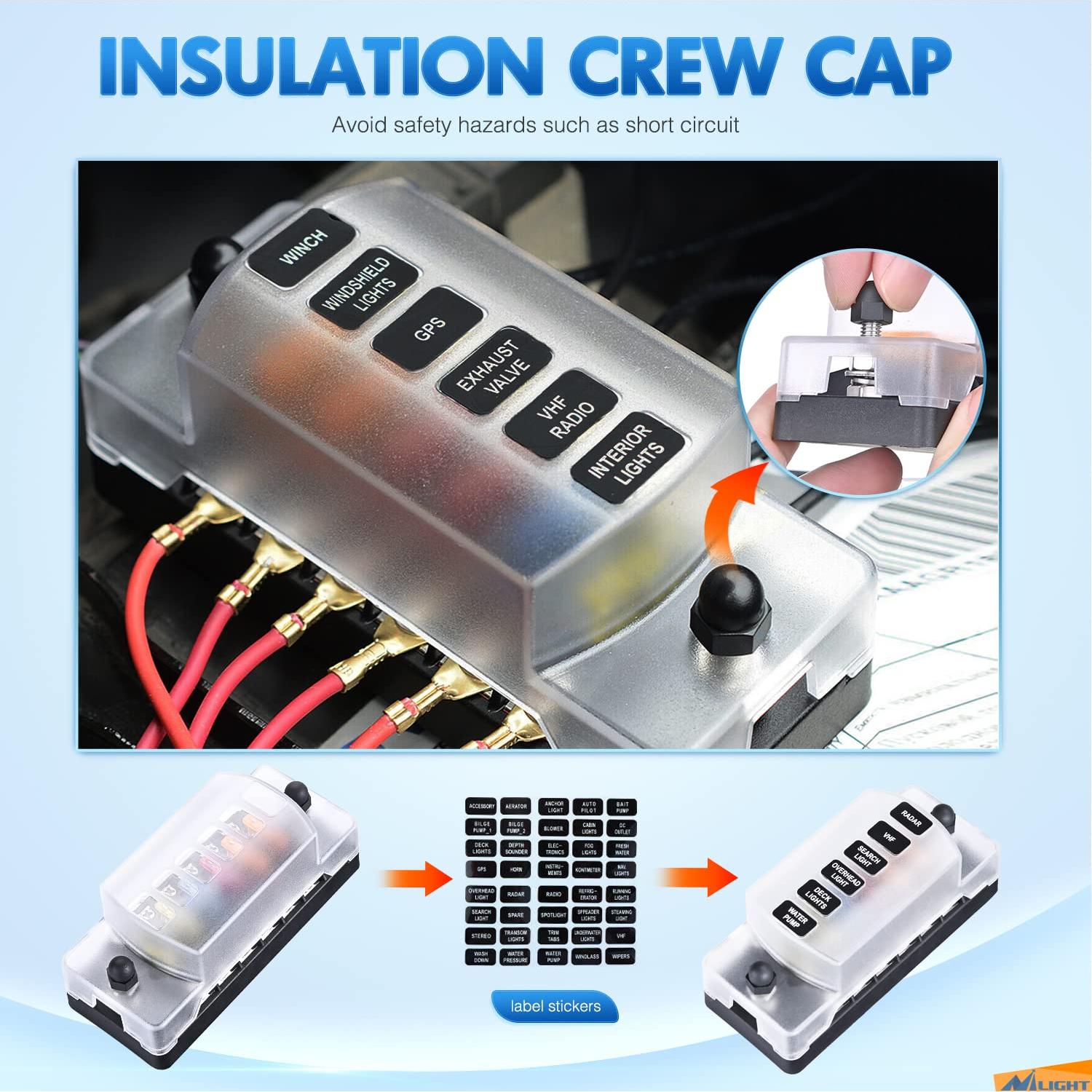 Bloque de Fusibles Nilight 6 Vías 12V ATC/ATO Impermeable