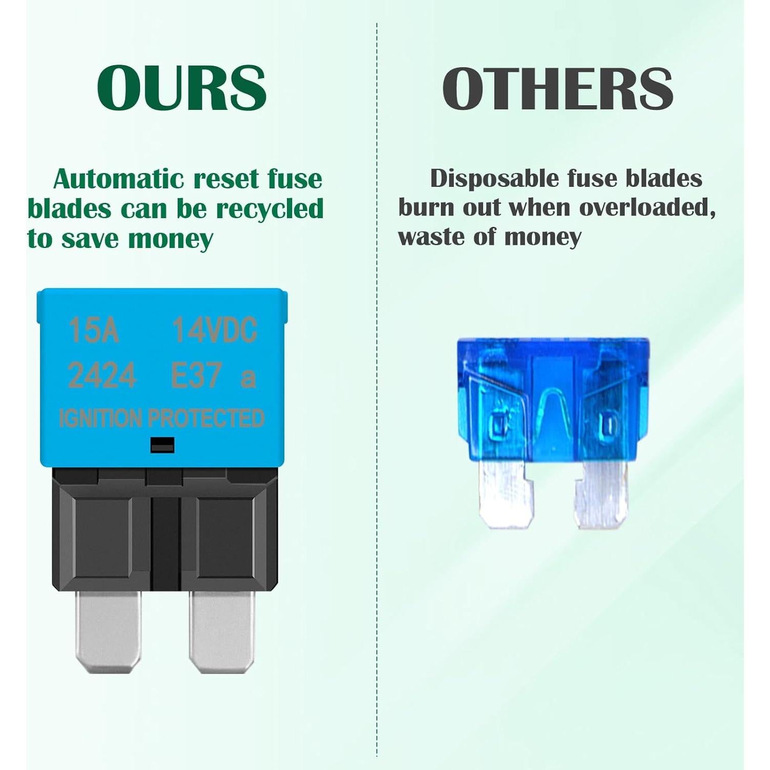 Fusible de cuchilla 15A Lenkrad - Reinicio automático - Paquete de 5