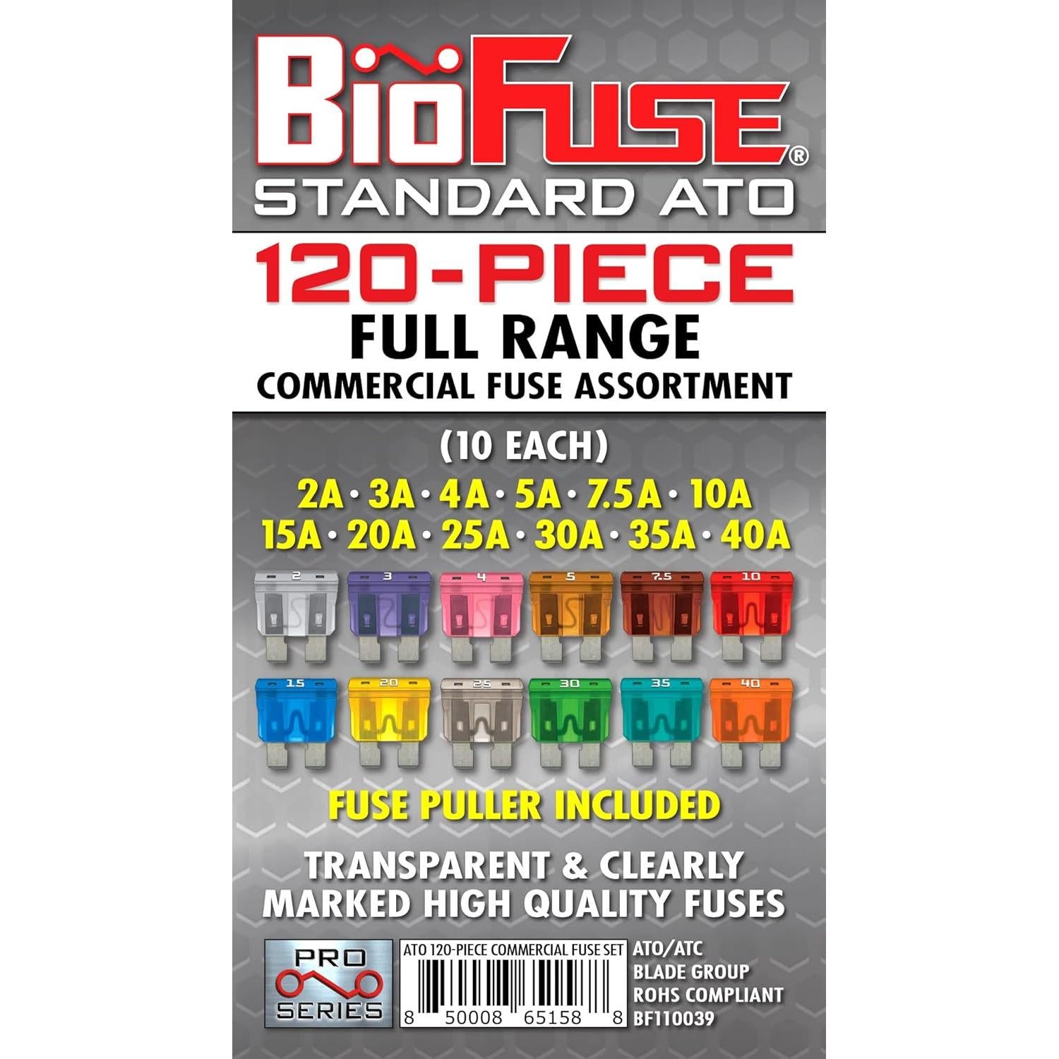 120 Fusibles Automotrices Estándar BioFuse 2A a 40A con Extractor