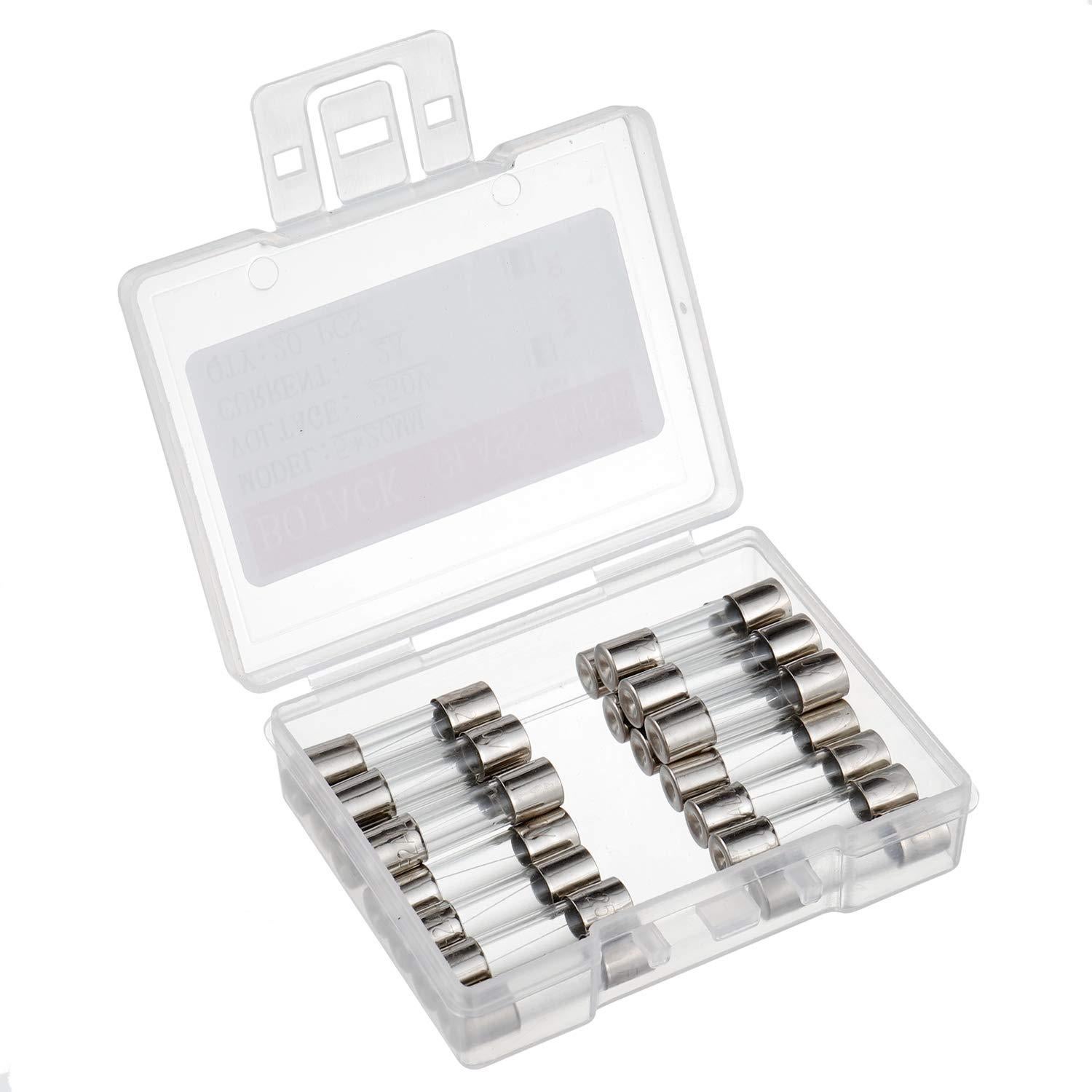 Fusibles de Vidrio Rápido Fundido BOJACK 5x20mm 2A 250V - 20 Piezas