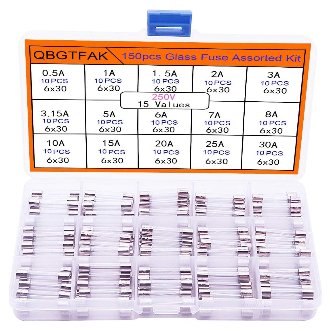 Kit de 150 Fusibles de Vidrio Rápido Estallido 6x30mm QBGTFAK