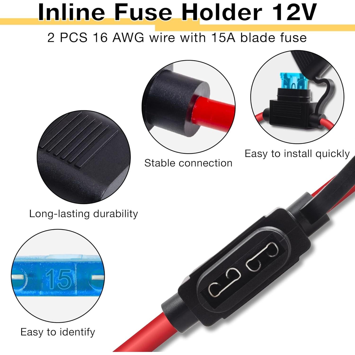 Soportes de Fusibles Inline 12V Ecocstm 16 AWG Impermeables