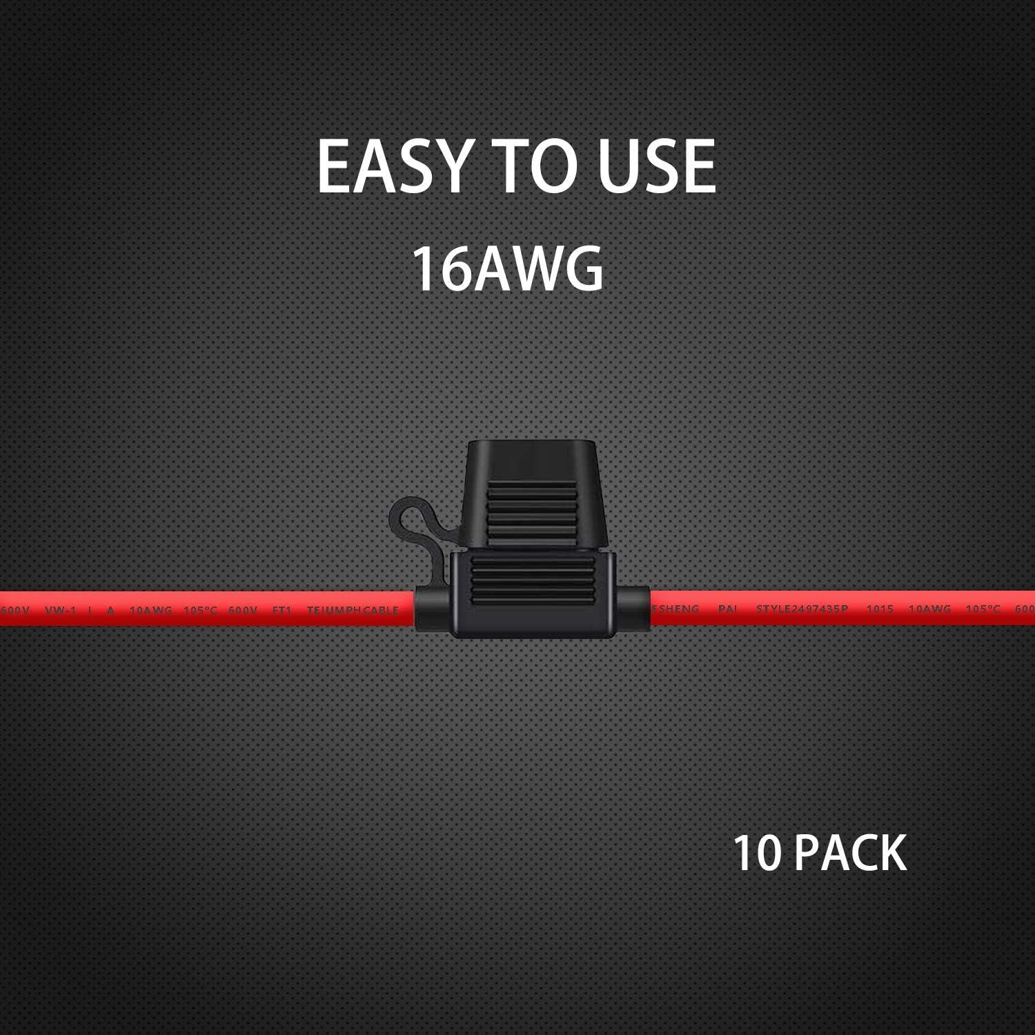 Paquete de 10 Soportes de Fusible Inline 16 AWG Qizpcer 10A