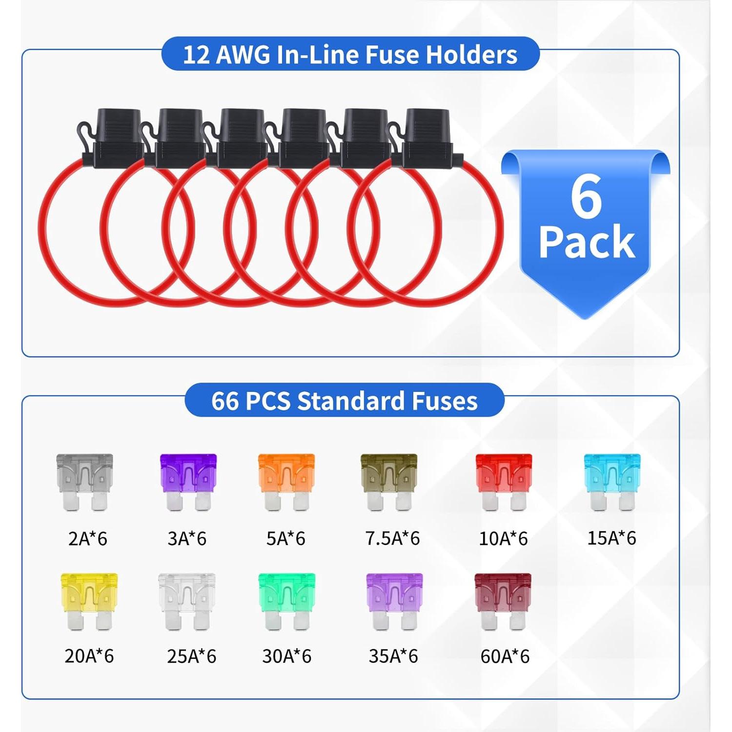 Paquete de 6 Soportes de Fusibles 12V YNZDRWA con 66 Fusibles