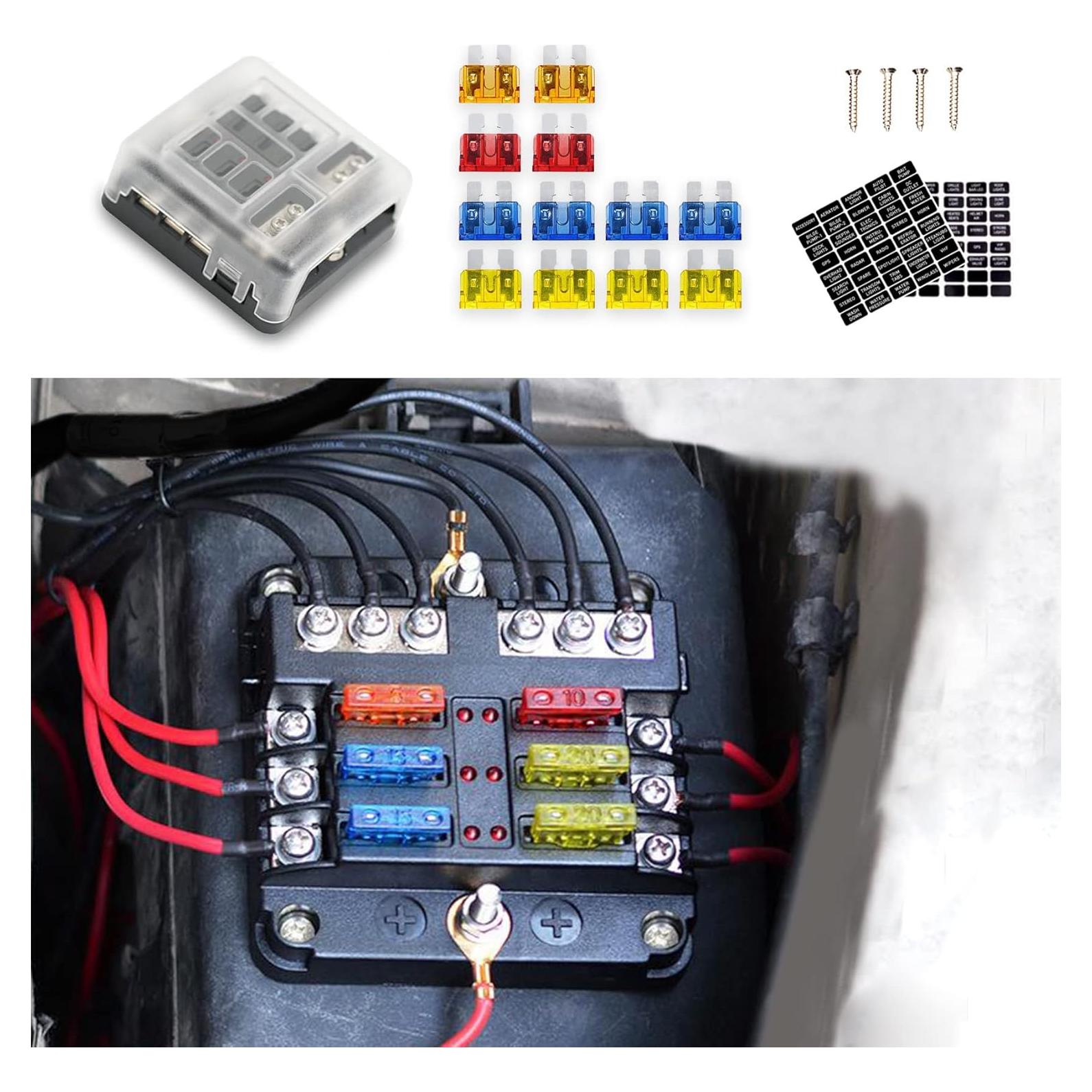 Caja de Fusibles 6 Vías Deemars 12V-32V Impermeable LED