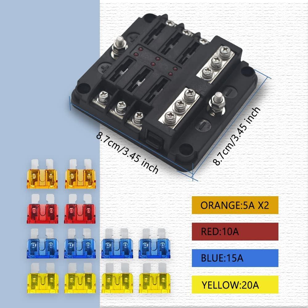 Caja de Fusibles 6 Vías Deemars 12V-32V Impermeable LED