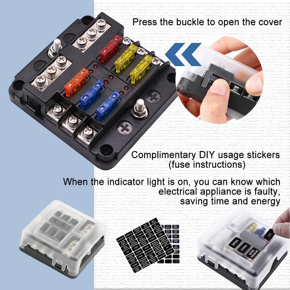 Caja de Fusibles 6 Vías Deemars 12V-32V Impermeable LED