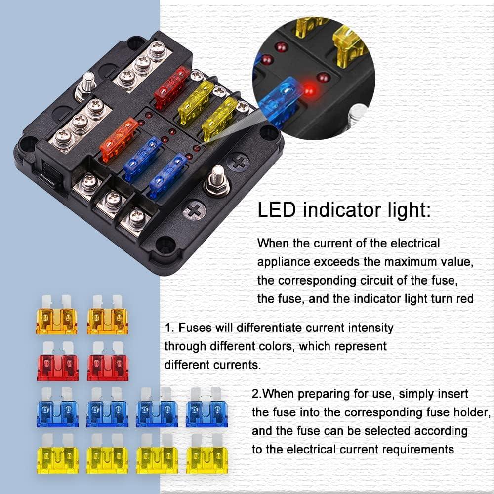 Caja de Fusibles 6 Vías Deemars 12V-32V Impermeable LED
