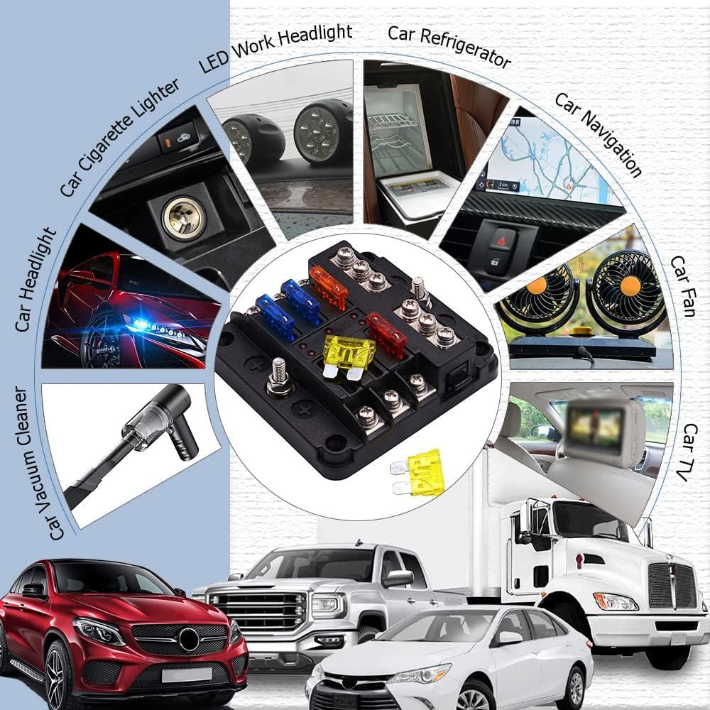 Caja de Fusibles 6 Vías Deemars 12V-32V Impermeable LED