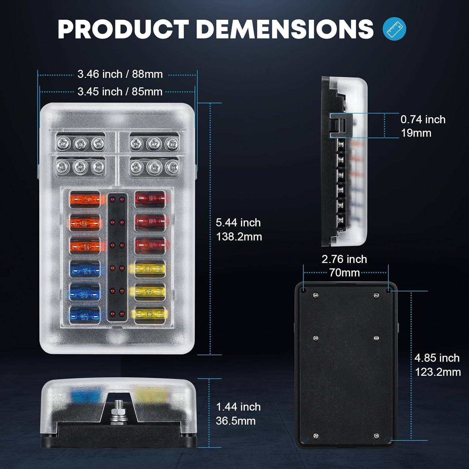 Bloque de Fusibles Marinos Kohree 12V a Prueba de Agua 30 Fusibles
