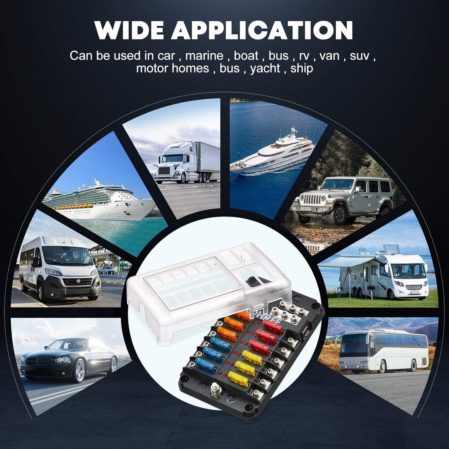 Bloque de Fusibles Marinos Kohree 12V a Prueba de Agua 30 Fusibles